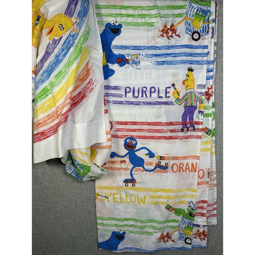 Vintage JC Penny Big Bird Sesame Street Elmo Crayon FULL Sheet Set Pillowcases
